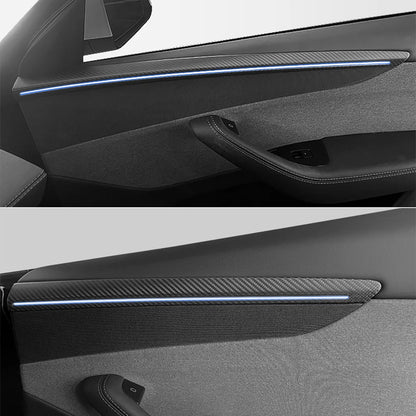 Carbon Fiber Door Trim Covers for Tesla Model Y Juniper (2025+) | Interior Ambient Lighting Overlay Kit | Premium Dry Carbon Fiber Cabin Upgrade Accessories