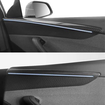 Carbon Fiber Door Trim Covers for Tesla Model Y Juniper (2025+) | Interior Ambient Lighting Overlay Kit | Premium Dry Carbon Fiber Cabin Upgrade Accessories