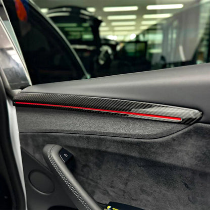 Carbon Fiber Door Trim Covers for Tesla Model Y Juniper (2025+) | Interior Ambient Lighting Overlay Kit | Premium Dry Carbon Fiber Cabin Upgrade Accessories