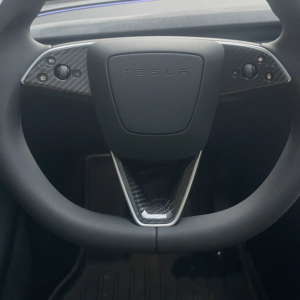 Carbon Fiber Steering Wheel Trim Cover Kit for Tesla Model Y Juniper (2025+) | Premium OEM-Fit Interior Upgrade | Gloss & Matte Finish | Scratch-Resistant Luxury Styling Accessories