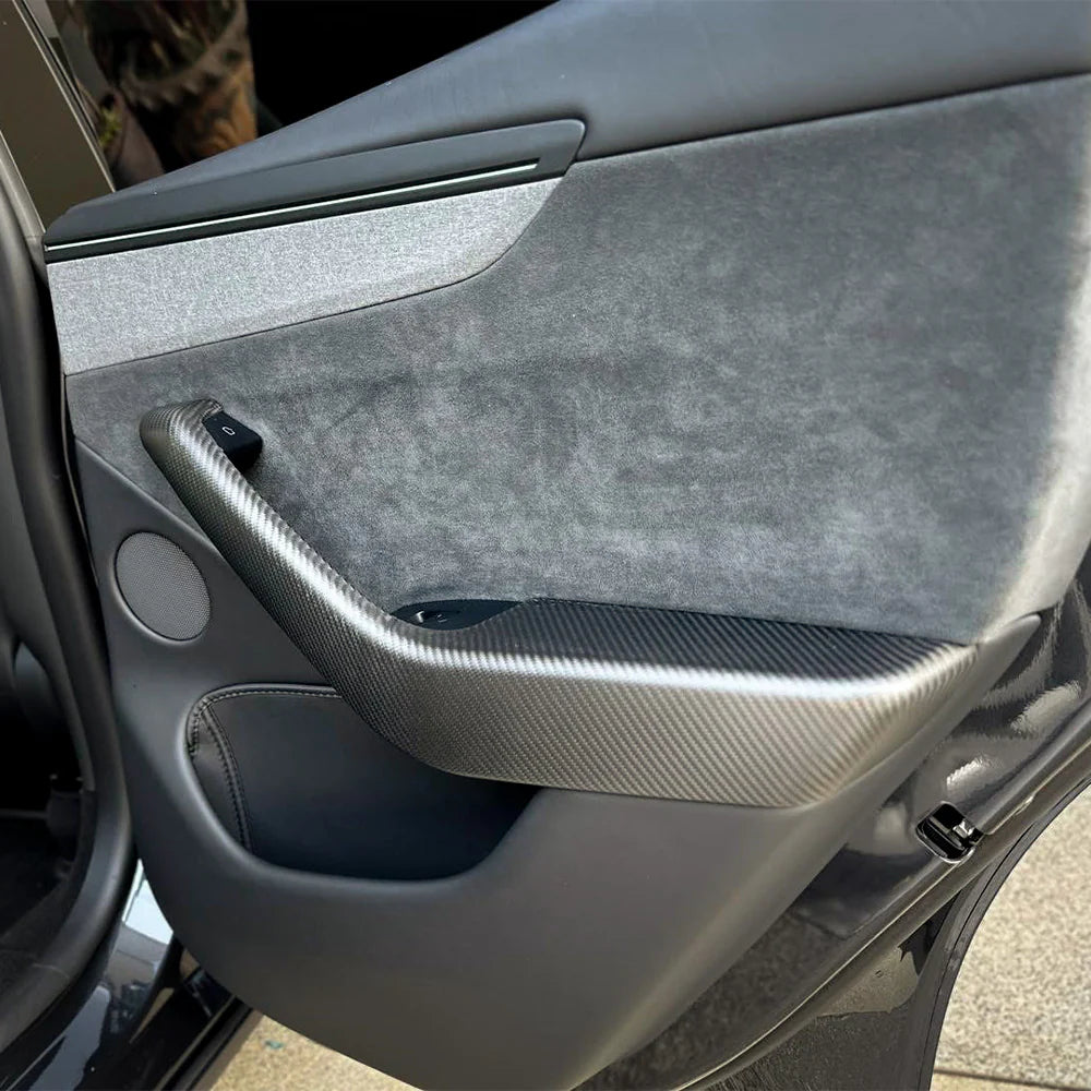 2025+ Tesla Model Y Juniper Dry Molded Carbon Fiber Door Armrest Covers (4PCS) | Real 2x2 Twill Gloss Interior Trim Overlay | OEM+ Fit Front & Rear Door Armrest Protection Upgrade