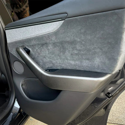2025+ Tesla Model Y Juniper Dry Molded Carbon Fiber Door Armrest Covers (4PCS) | Real 2x2 Twill Gloss Interior Trim Overlay | OEM+ Fit Front & Rear Door Armrest Protection Upgrade