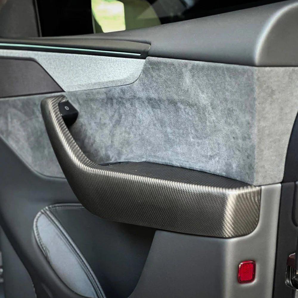 2025+ Tesla Model Y Juniper Dry Molded Carbon Fiber Door Armrest Covers (4PCS) | Real 2x2 Twill Gloss Interior Trim Overlay | OEM+ Fit Front & Rear Door Armrest Protection Upgrade