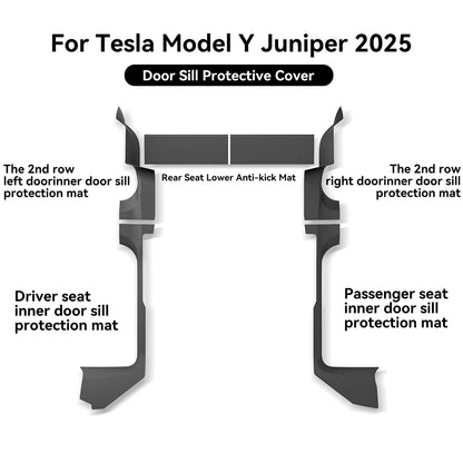 2025+ Tesla Model Y Juniper TPE Door Sill Guards & Rear Step Protector Set (5PCS) – Custom Interior Carpet Protection Covers for Front & Rear Entry Areas