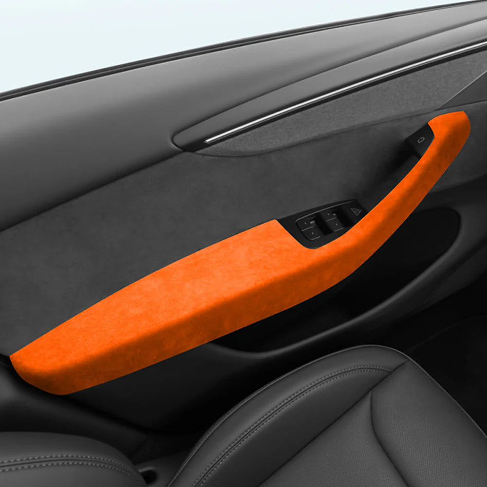 Alcantara Door Armrest Cover for Tesla Model Y Juniper 2025.03+ & Tesla Model 3 Highland 2024+ – Premium Suede Interior Protector, Anti-Scratch, Easy Install (Front & Rear Set)