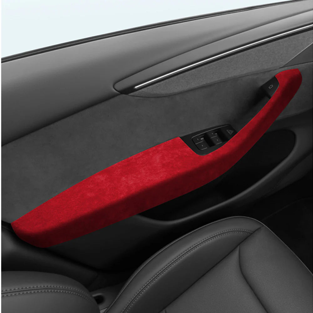 Alcantara Door Armrest Cover for Tesla Model Y Juniper 2025.03+ & Tesla Model 3 Highland 2024+ – Premium Suede Interior Protector, Anti-Scratch, Easy Install (Front & Rear Set)