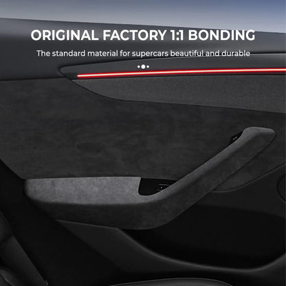 Alcantara Door Armrest Cover for Tesla Model Y Juniper 2025.03+ & Tesla Model 3 Highland 2024+ – Premium Suede Interior Protector, Anti-Scratch, Easy Install (Front & Rear Set)