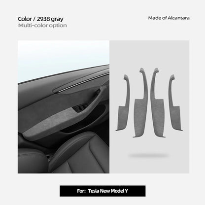 Alcantara Door Armrest Cover for Tesla Model Y Juniper 2025.03+ & Tesla Model 3 Highland 2024+ – Premium Suede Interior Protector, Anti-Scratch, Easy Install (Front & Rear Set)