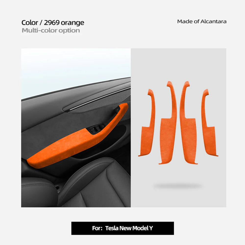Alcantara Door Armrest Cover for Tesla Model Y Juniper 2025.03+ & Tesla Model 3 Highland 2024+ – Premium Suede Interior Protector, Anti-Scratch, Easy Install (Front & Rear Set)