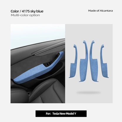 Alcantara Door Armrest Cover for Tesla Model Y Juniper 2025.03+ & Tesla Model 3 Highland 2024+ – Premium Suede Interior Protector, Anti-Scratch, Easy Install (Front & Rear Set)
