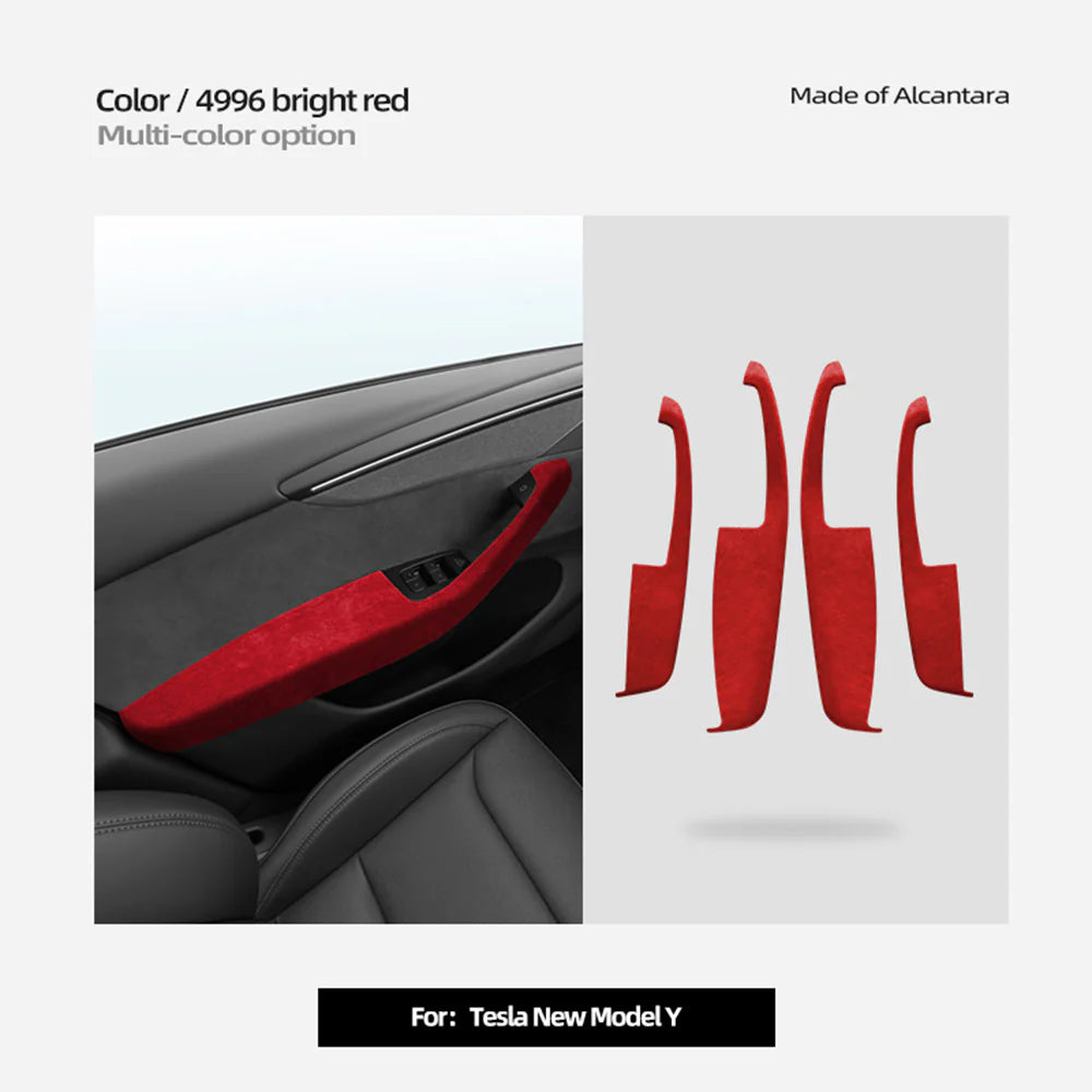 Alcantara Door Armrest Cover for Tesla Model Y Juniper 2025.03+ & Tesla Model 3 Highland 2024+ – Premium Suede Interior Protector, Anti-Scratch, Easy Install (Front & Rear Set)