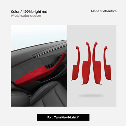 Alcantara Door Armrest Cover for Tesla Model Y Juniper 2025.03+ & Tesla Model 3 Highland 2024+ – Premium Suede Interior Protector, Anti-Scratch, Easy Install (Front & Rear Set)