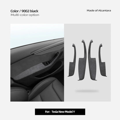Alcantara Door Armrest Cover for Tesla Model Y Juniper 2025.03+ & Tesla Model 3 Highland 2024+ – Premium Suede Interior Protector, Anti-Scratch, Easy Install (Front & Rear Set)