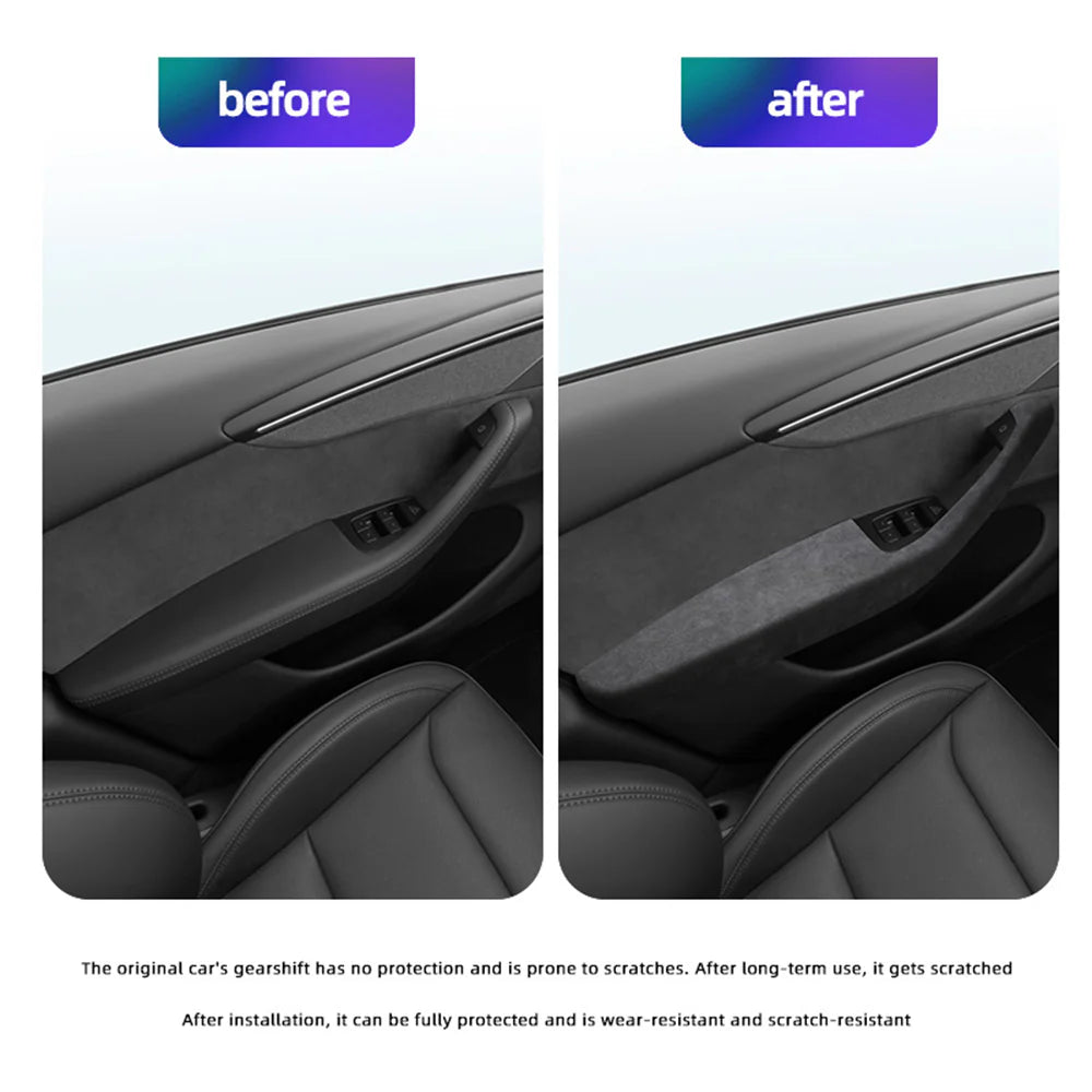 Alcantara Door Armrest Cover for Tesla Model Y Juniper 2025.03+ & Tesla Model 3 Highland 2024+ – Premium Suede Interior Protector, Anti-Scratch, Easy Install (Front & Rear Set)