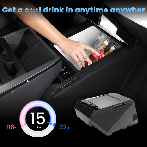 18L Center Console Floor Refrigerator for Tesla Cybertruck | Custom-Fit Portable Cooler Fridge with Dual Cooling Modes, USB-C Fast Charging & ECO Energy Saving