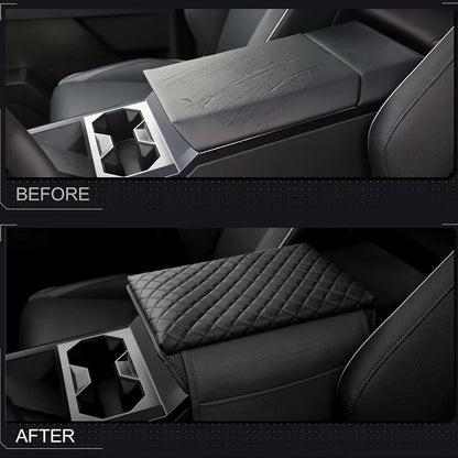 Tesla Cybertruck Padded Center Armrest Cover with Side Storage Pockets – Premium Leather Protector, Custom Fit Interior Accessory | Model Cybertruck