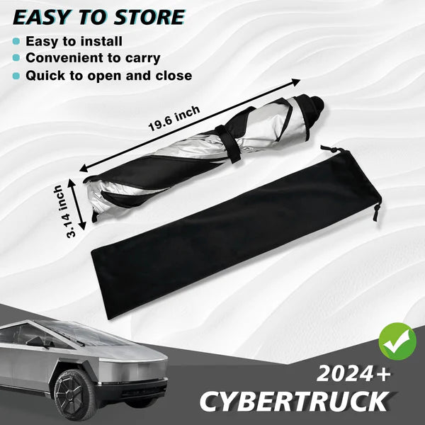 Cybertruck Windshield Sun Shade Umbrella-Style Cover — Custom Fit Heat Reflective Sunshade with 99% UV Protection, Foldable & Easy Storage for Tesla Cybertruck