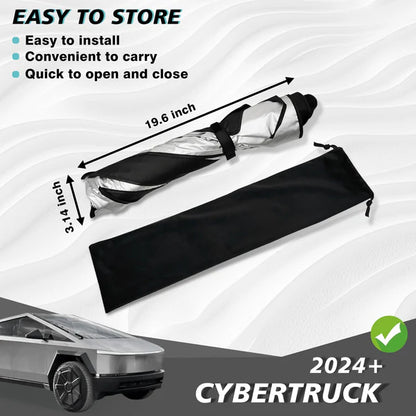 Cybertruck Windshield Sun Shade Umbrella-Style Cover — Custom Fit Heat Reflective Sunshade with 99% UV Protection, Foldable & Easy Storage for Tesla Cybertruck
