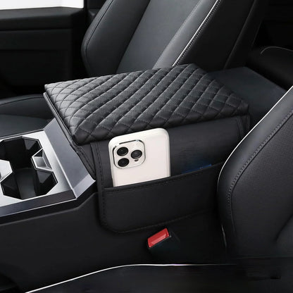 Tesla Cybertruck Padded Center Armrest Cover with Side Storage Pockets – Premium Leather Protector, Custom Fit Interior Accessory | Model Cybertruck