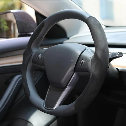 Suede Steering Wheel Cover for Tesla Model 3 & Model Y – Anti-Slip Grip, Enhanced Comfort, Luxury Interior Upgrade