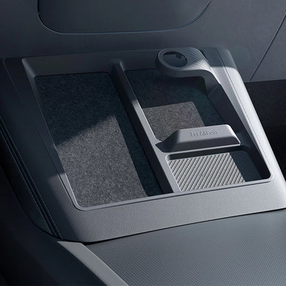 3-in-1 Wireless Charging Center Console Organizer Tray for Tesla Model 3 Highland (2024–2026+) & Tesla Model Y Juniper (2025–2026+) | Anti-Slip Silicone Storage Insert for Phone, Sunglasses & Accessories | Carbon Fiber Texture Interior Upgrade