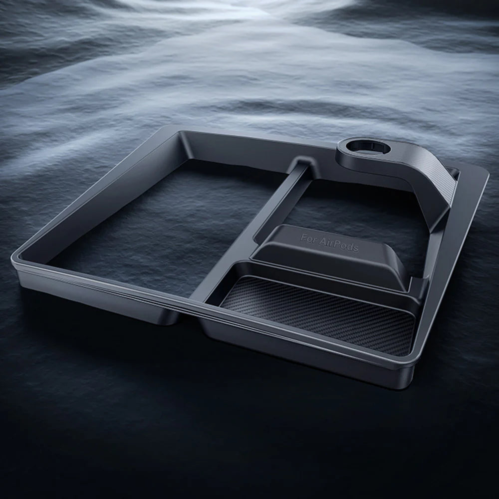 3-in-1 Wireless Charging Center Console Organizer Tray for Tesla Model 3 Highland (2024–2026+) & Tesla Model Y Juniper (2025–2026+) | Anti-Slip Silicone Storage Insert for Phone, Sunglasses & Accessories | Carbon Fiber Texture Interior Upgrade