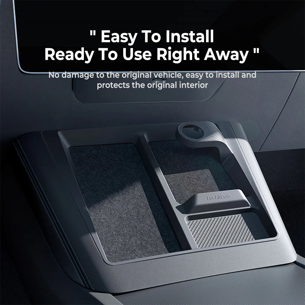 3-in-1 Wireless Charging Center Console Organizer Tray for Tesla Model 3 Highland (2024–2026+) & Tesla Model Y Juniper (2025–2026+) | Anti-Slip Silicone Storage Insert for Phone, Sunglasses & Accessories | Carbon Fiber Texture Interior Upgrade