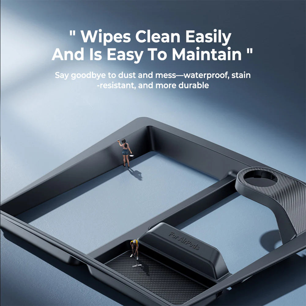 3-in-1 Wireless Charging Center Console Organizer Tray for Tesla Model 3 Highland (2024–2026+) & Tesla Model Y Juniper (2025–2026+) | Anti-Slip Silicone Storage Insert for Phone, Sunglasses & Accessories | Carbon Fiber Texture Interior Upgrade