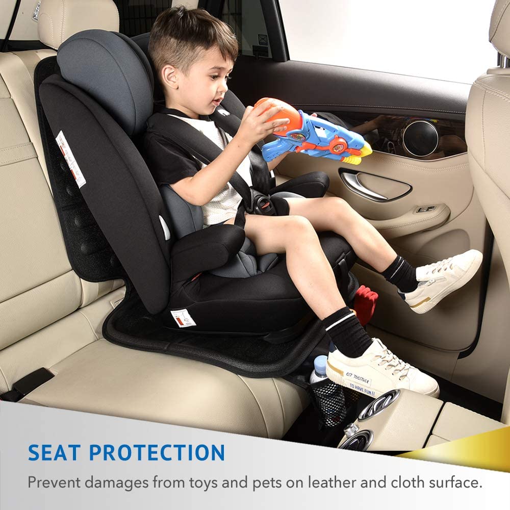Child Car Seat Protector with Anti-Skid TPR Backing & Storage Pockets – Fits Infant, Convertible & Booster Seats