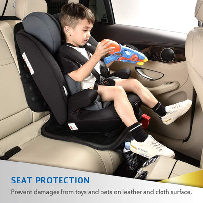Child Car Seat Protector with Anti-Skid TPR Backing & Storage Pockets – Fits Infant, Convertible & Booster Seats