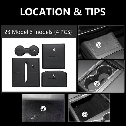 2021-2024 Tesla Model 3 Highland | Car Door Slot & Cup Holder Silicone Dust Pad Set