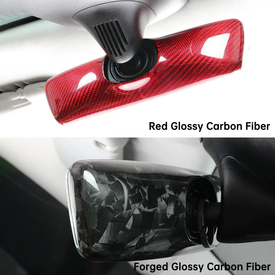 2017–2023 Tesla Model 3 & 2020–2024 Model Y Rearview Mirror Backside Overlay – Real Molded Carbon Fiber Cover (Glossy / Matte / Red / Forged)