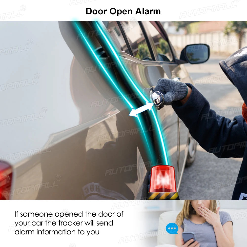 4G LTE GPS, If someone opens the door of your car, the tracker will send an alarm notification to you.