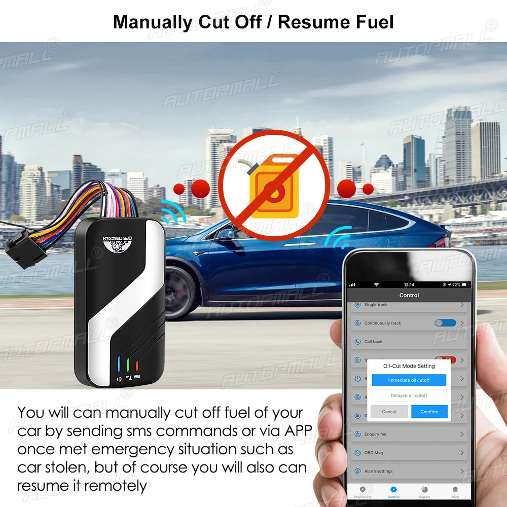 4G LTE GPS, Manually shut off fuel with GPS tracker for emergency situations like car theft.