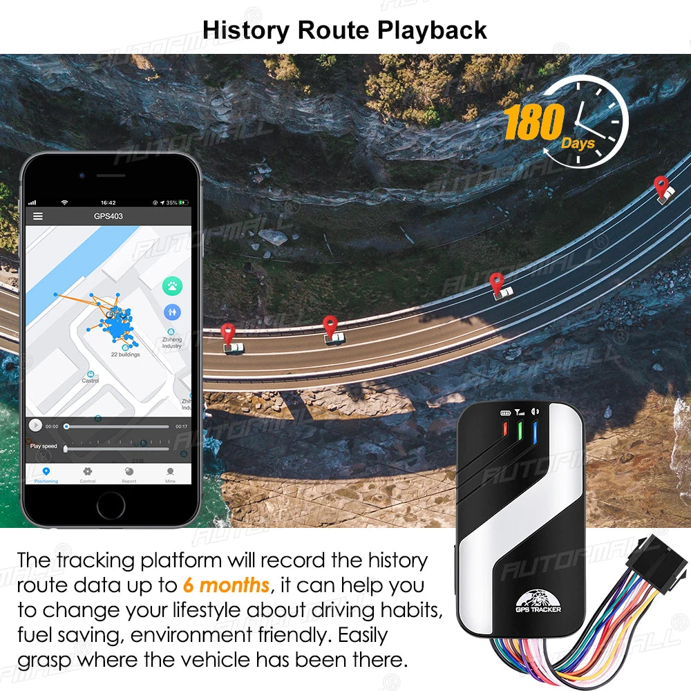 4G LTE GPS, The Zhaana GPS403 tracking platform records history route data for up to six months, helping users change their driving habits and save fuel.