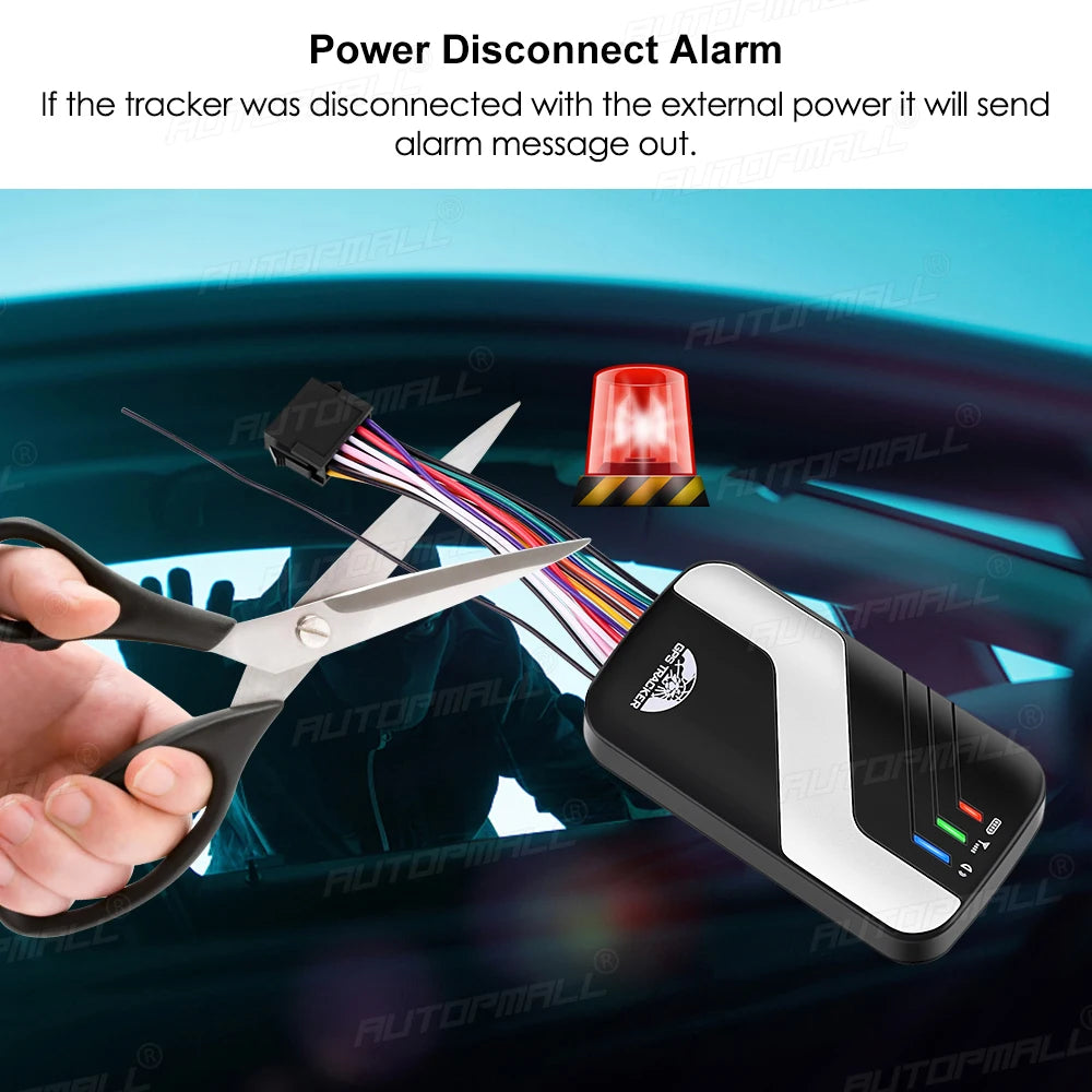 4G LTE GPS, Tracker sends alarm if disconnected from external power, providing 8 hours of tracking duration.