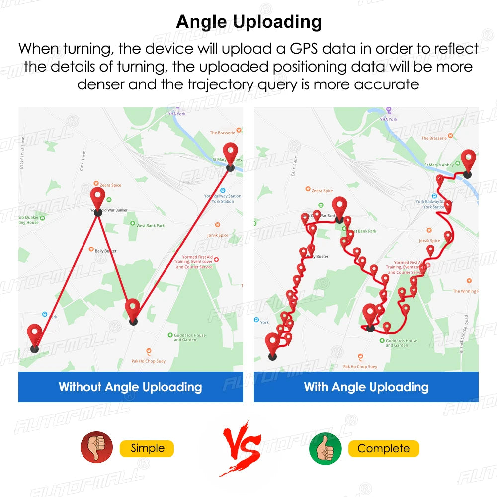 4G LTE GPS, When turning, the device uploads GPS data for better trajectory queries with more detailed and dense positioning information.