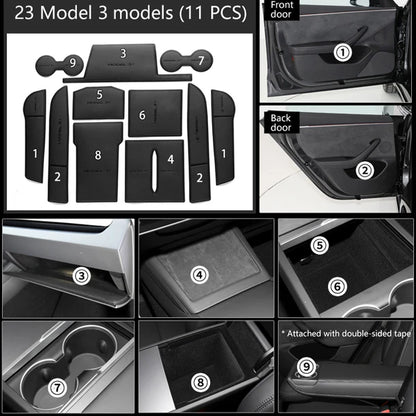 2021-2024 Tesla Model 3 Highland | Car Door Slot & Cup Holder Silicone Dust Pad Set