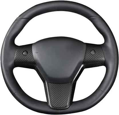 Carbon Fiber Style Steering Wheel Trim Cover for Tesla Model 3 & Model Y | ABS Interior Decoration Protector