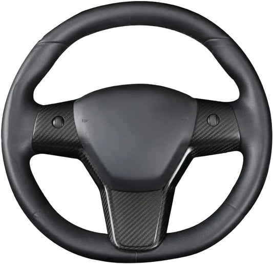 Carbon Fiber Style Steering Wheel Trim Cover for Tesla Model 3 & Model Y | ABS Interior Decoration Protector