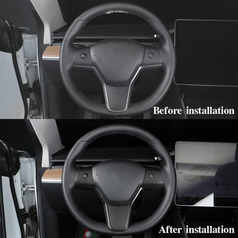 Carbon Fiber Style Steering Wheel Trim Cover for Tesla Model 3 & Model Y | ABS Interior Decoration Protector