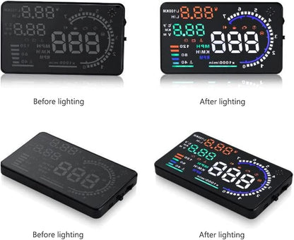 5.5'' HUD Head Display, Windshield Screen Projector Vehicle Speed, Hud Overspeed Alarm, Km/h MPH, OBDII/EUOBD Interface Plug Car Hud Screen