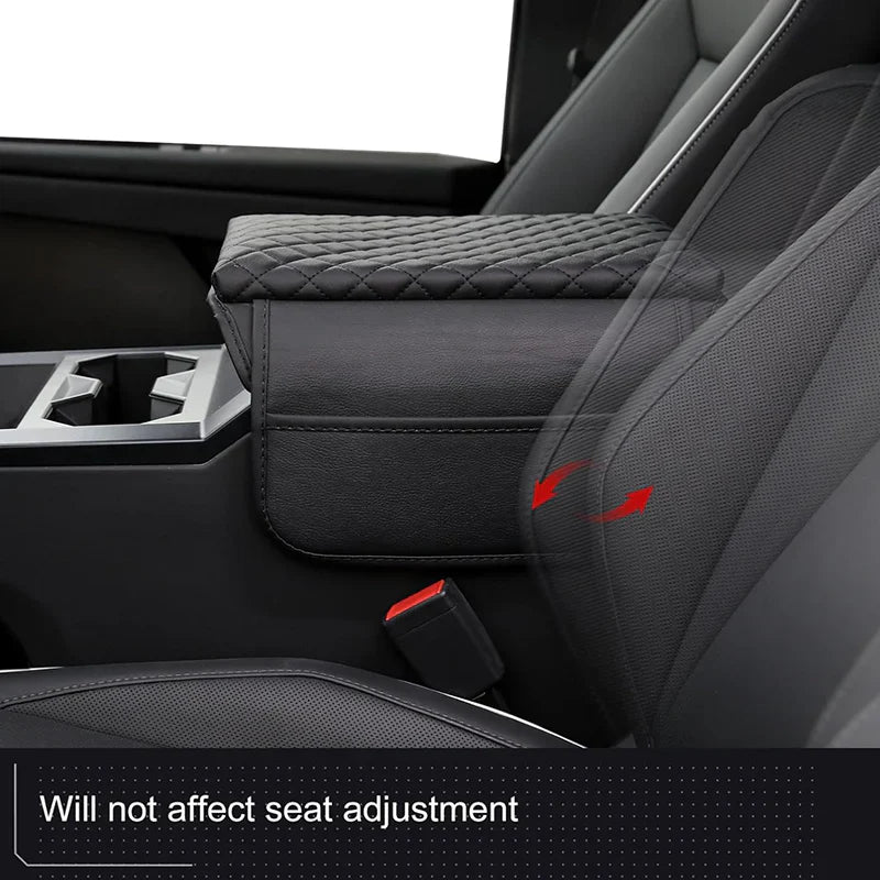 Tesla Cybertruck Padded Center Armrest Cover with Side Storage Pockets – Premium Leather Protector, Custom Fit Interior Accessory | Model Cybertruck