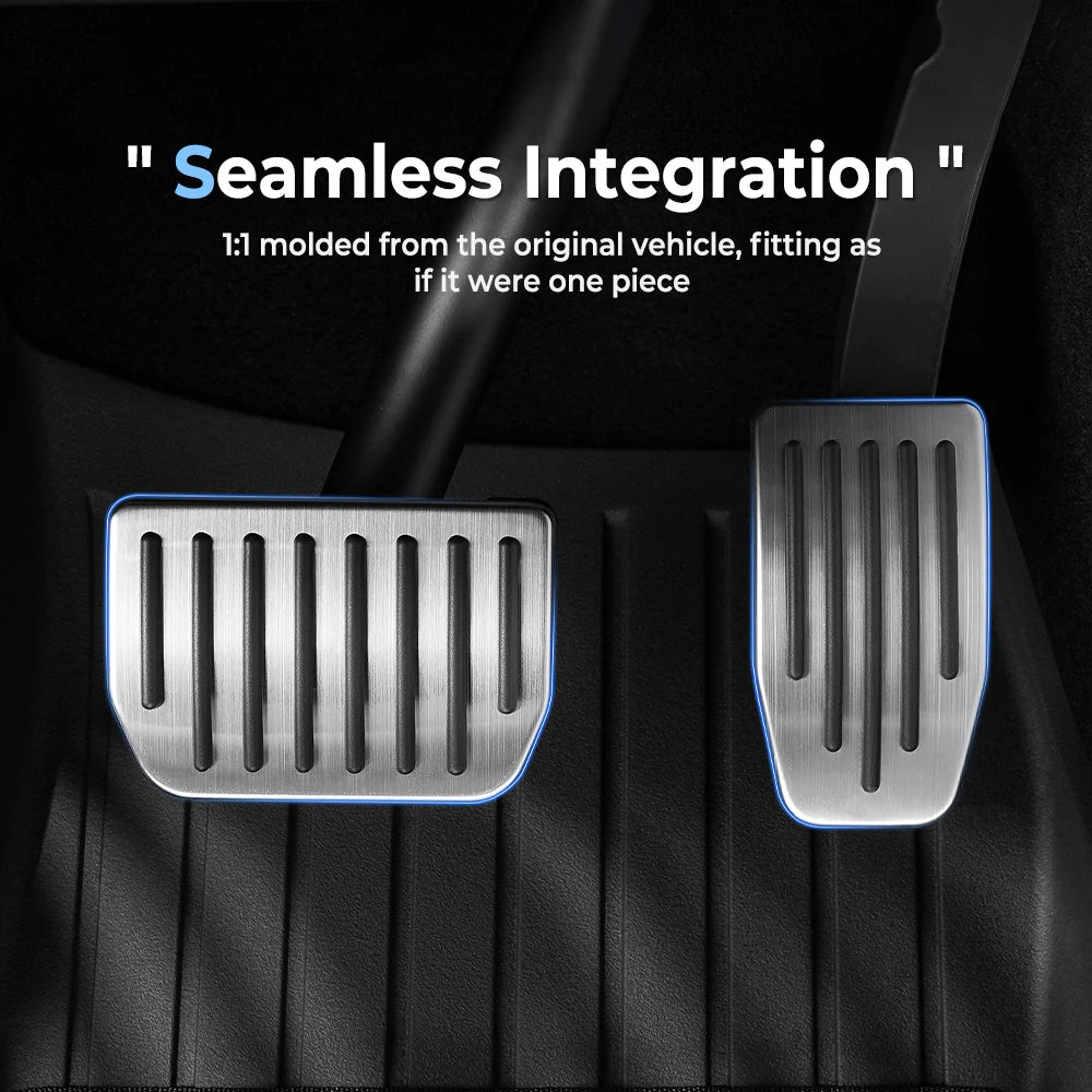 Upgraded Stainless Steel Performance Pedal Covers for Tesla Model 3 (2017–2026) & Tesla Model Y (2020–2026+) – Anti-Slip Rubber Grip Accelerator & Brake Pedal Kit, Easy DIY OEM Fit