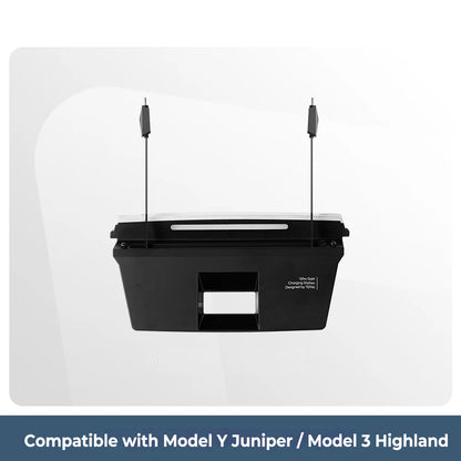 60W GaN Retractable Charging Hub for Tesla Model 3 Highland (2024+) & Model Y Juniper (2025+) – 3-Port USB-C Fast Charging Station with 75cm Retractable Cables, AVS Smart Power Management & Ambient LED Light – Center Console Integrated Upgrade