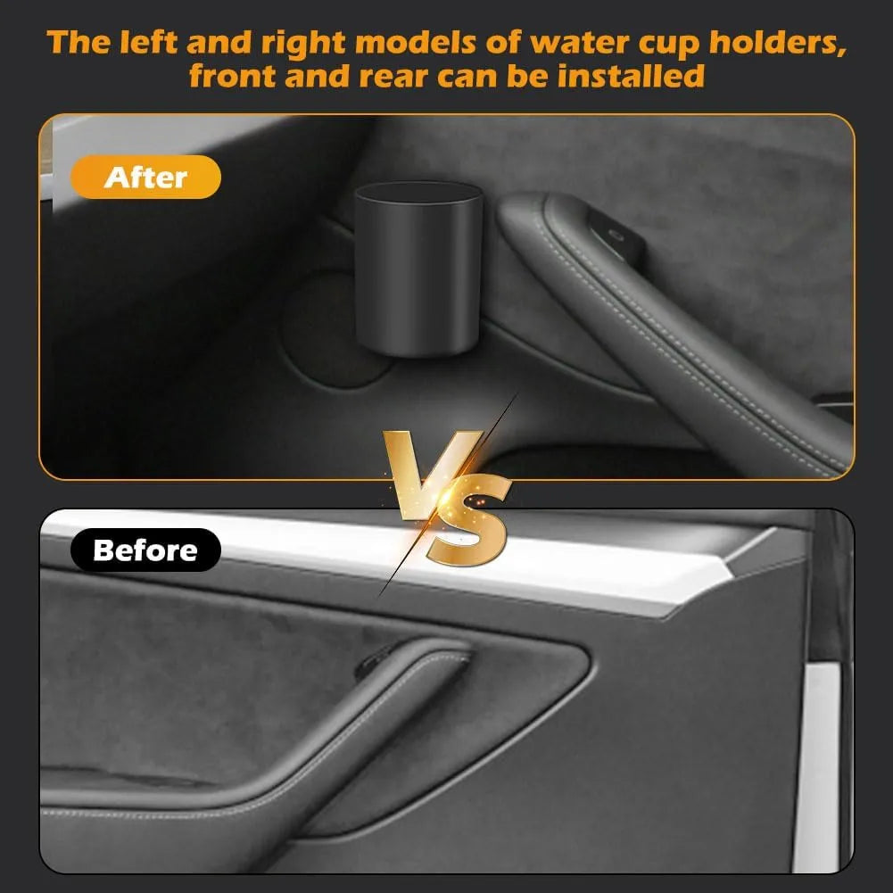 Door Cup Holder for Tesla Model 3 & Model Y (2017–2025) – Metal-Reinforced Door Storage Insert, No-Drill Installation