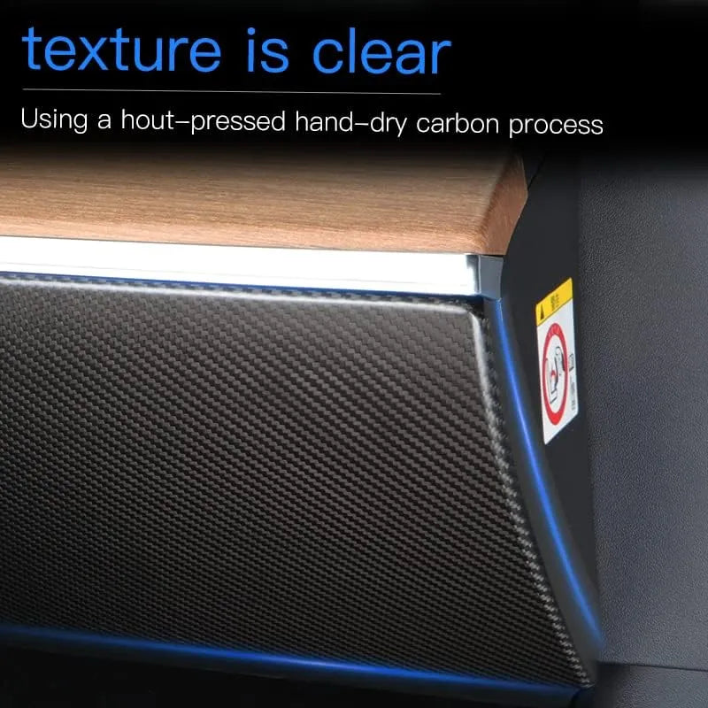 Dry Carbon Fiber Glove Box Cover for Tesla Model 3 & Model Y (2017–2025) – Interior Scratch Protection Overlay (Highland & Juniper)