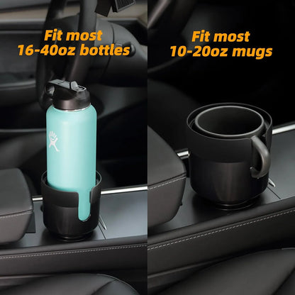 Adjustable Cup Holder Expander for Tesla Model 3 Model Y Model S Model X – Large Bottle & Mug Adapter for 16–40oz Bottles, Anti-Slip Universal Cup Holder Insert