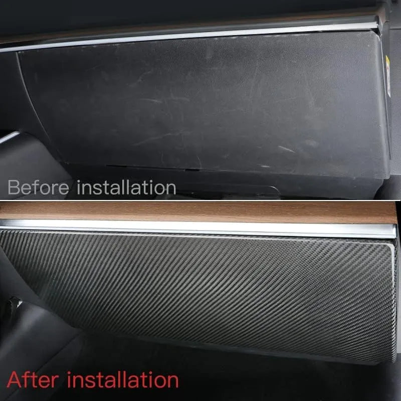 Dry Carbon Fiber Glove Box Cover for Tesla Model 3 & Model Y (2017–2025) – Interior Scratch Protection Overlay (Highland & Juniper)