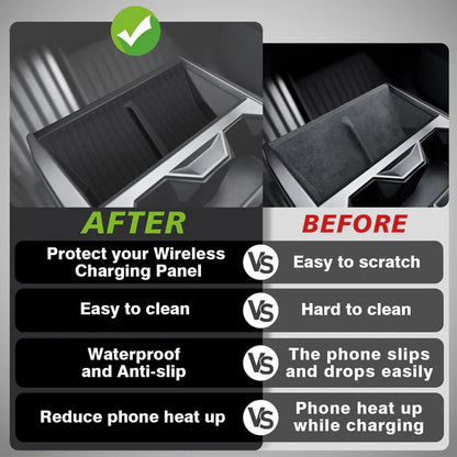 Center Console Phone Charging Pad Silicone Mat for Tesla Cybertruck – Anti-Slip, Heat-Resistant Protective Cover for Wireless Charging Area